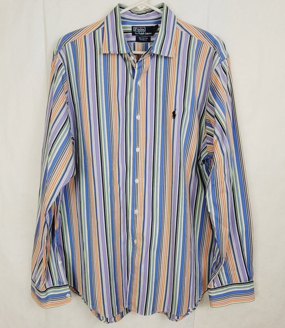 Polo Ralph Lauren Westerton Purple Orange striped button up shirt Size XL Preppy